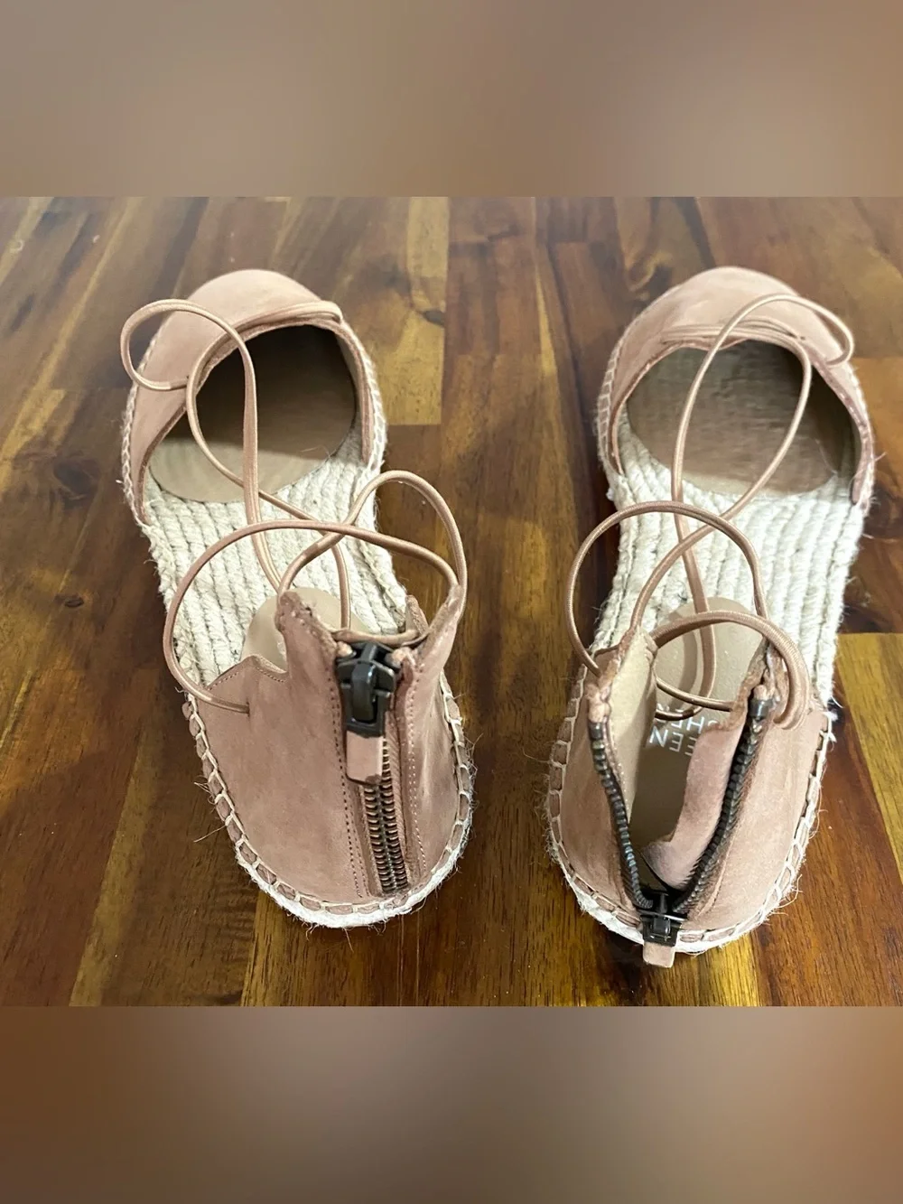 NWT Eilline Fisher Lace-Up Espadrille Flats in Blush Tan genuine leather.